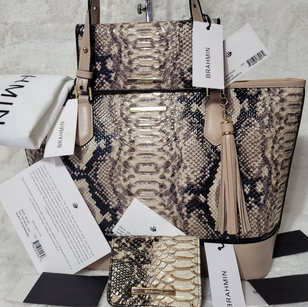 Brahmin 3 SET Italian Leather PURSE BAG Handbag Wallet  AUTHENTICITY GUARANTEE - Picture 15 of 16